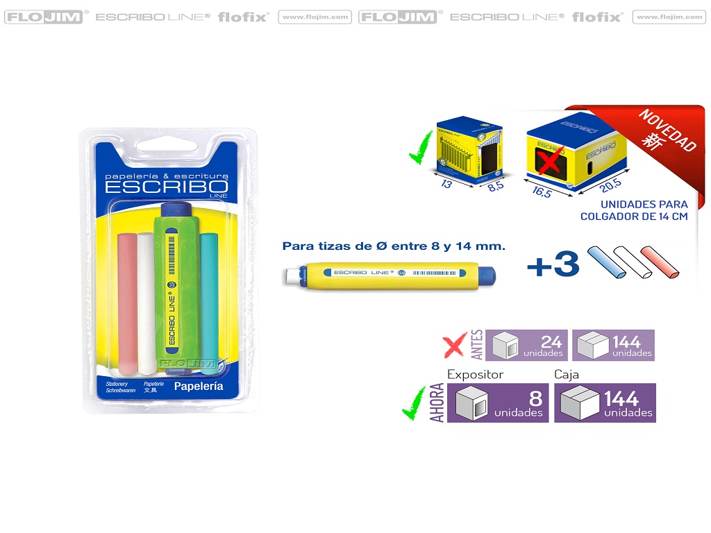 PORTA GIZ ESCRIBO COM 3 PAUS DE GIZ