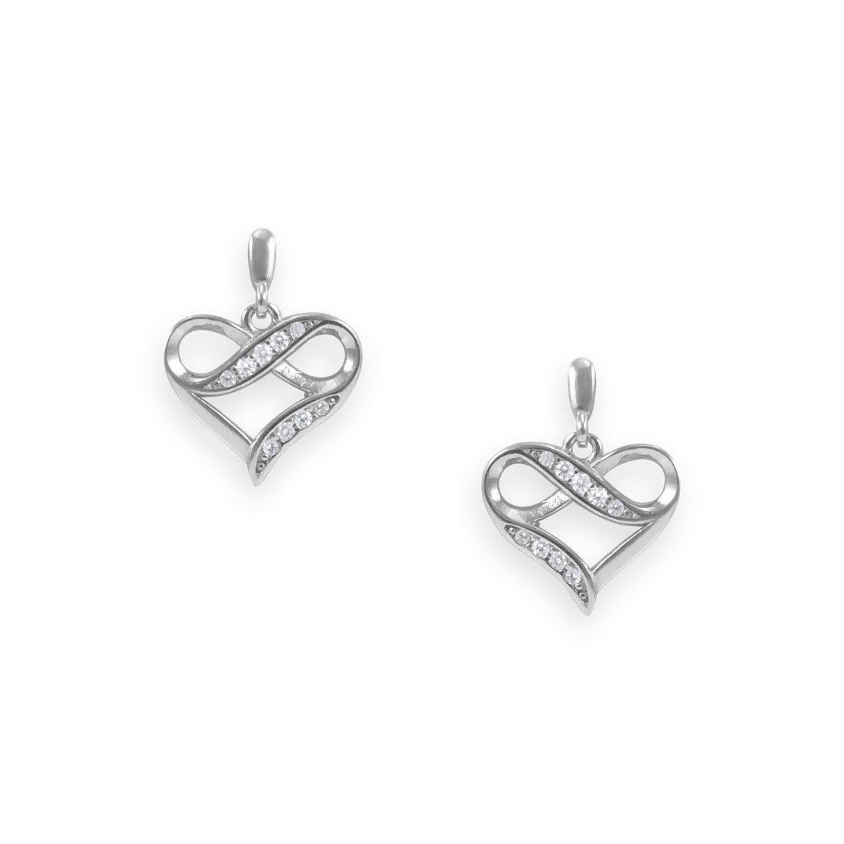 Boucles d'oreilles coeur en argent 925 rhodié avec oxydes de zirconium