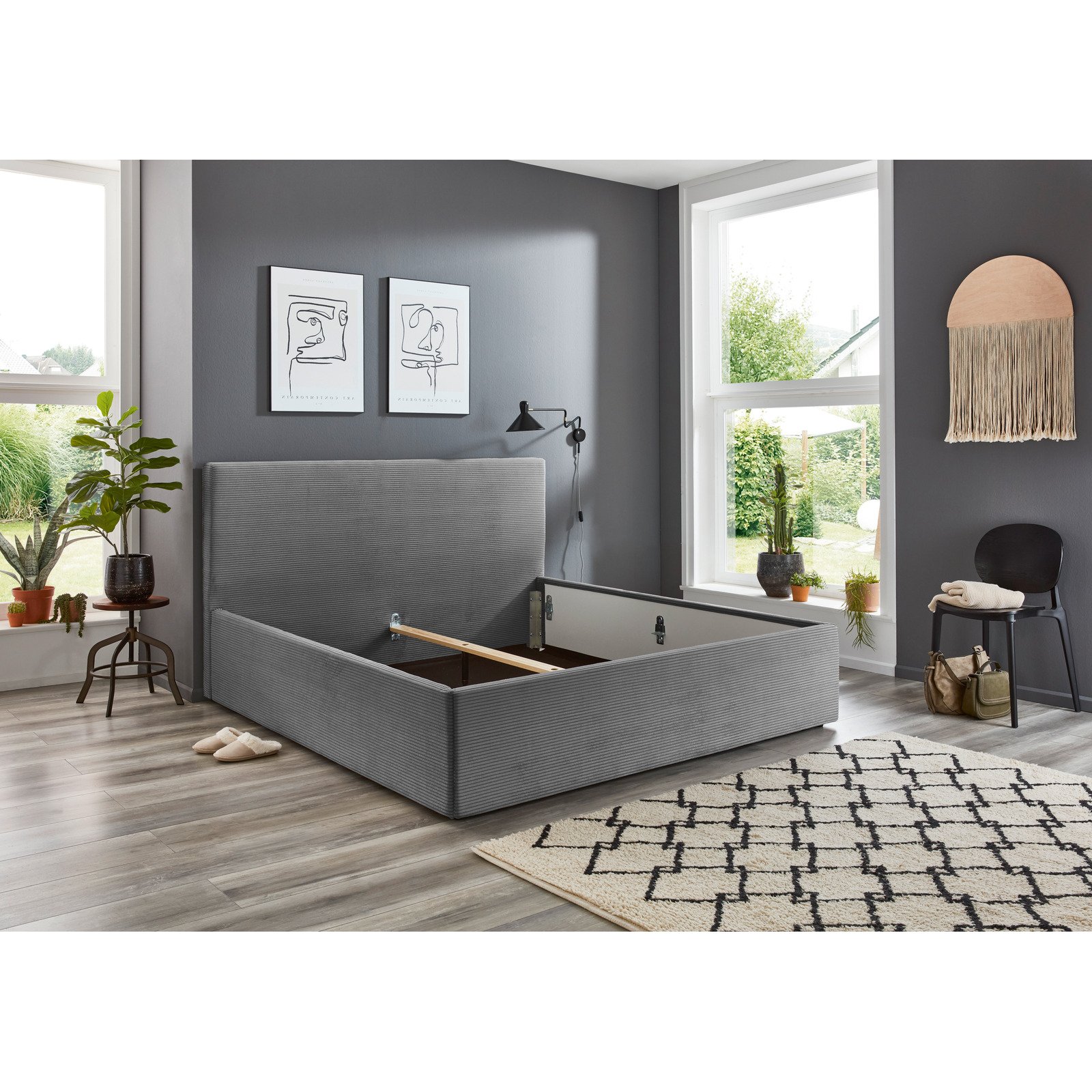 Polsterbett Cora Stoff Cord grau 140 x 200
