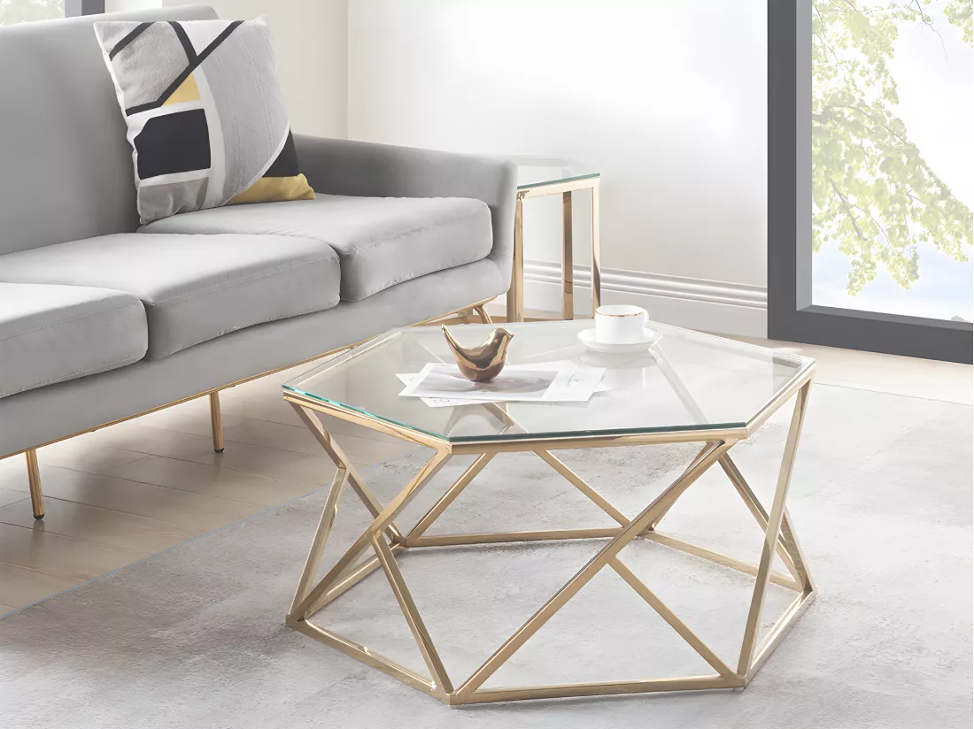 Table basse en verre trempé et acier inoxydable - Doré - KERIANE de Pascal MORABITO