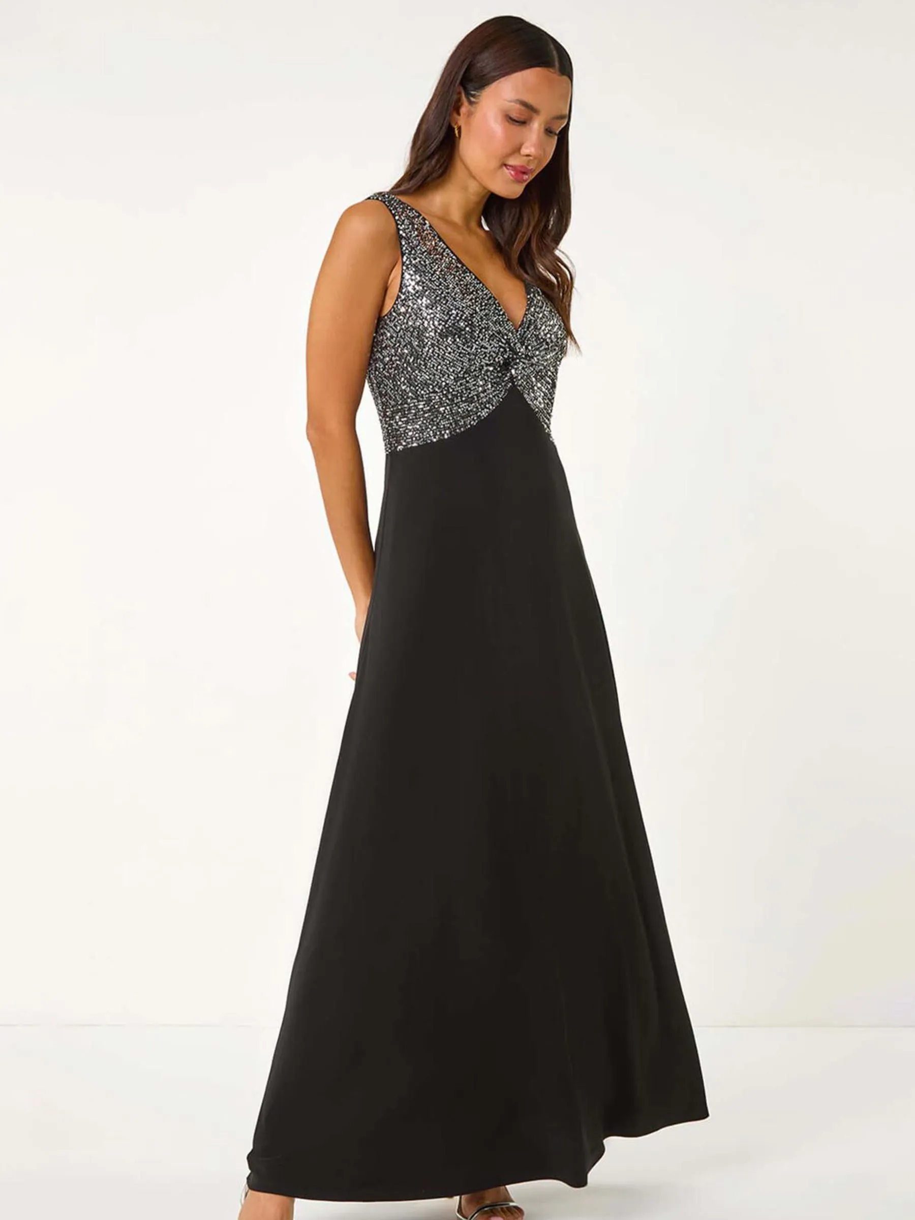 Metallic - Roman Contrast Sequin Bodice Maxi Dress