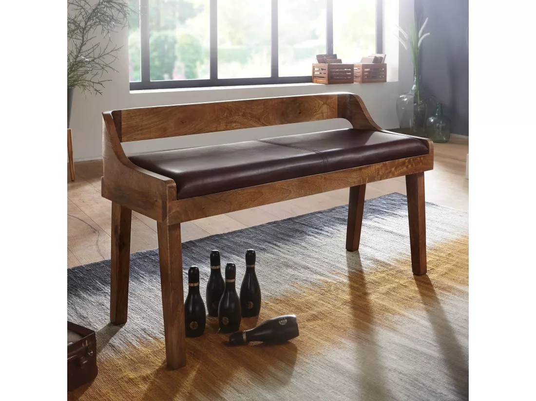 banc en cuir véritable 108 cm banc en cuir banc de salle dossier banc en bois massif