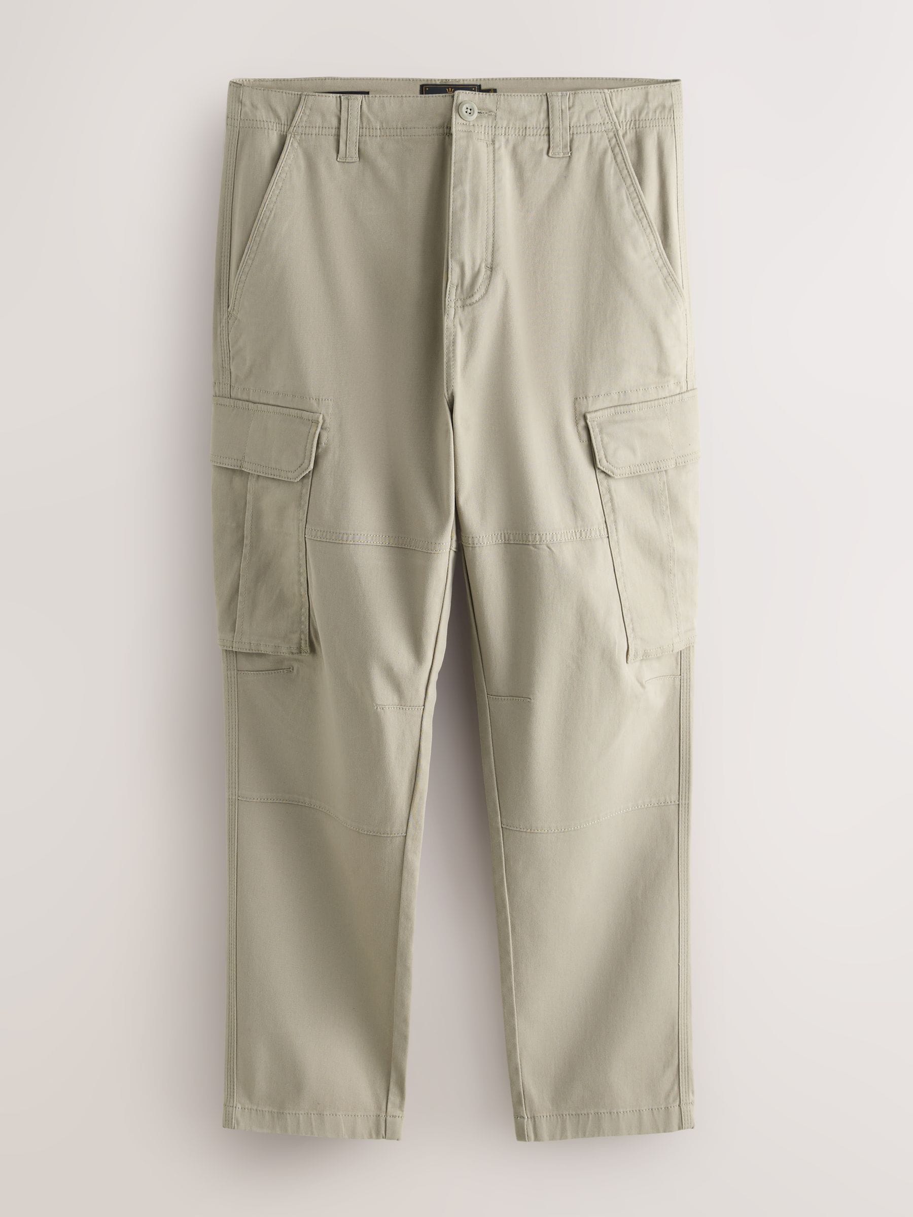 Pastelgeel - Slim Fit - Katoenen cargostretchbroek
