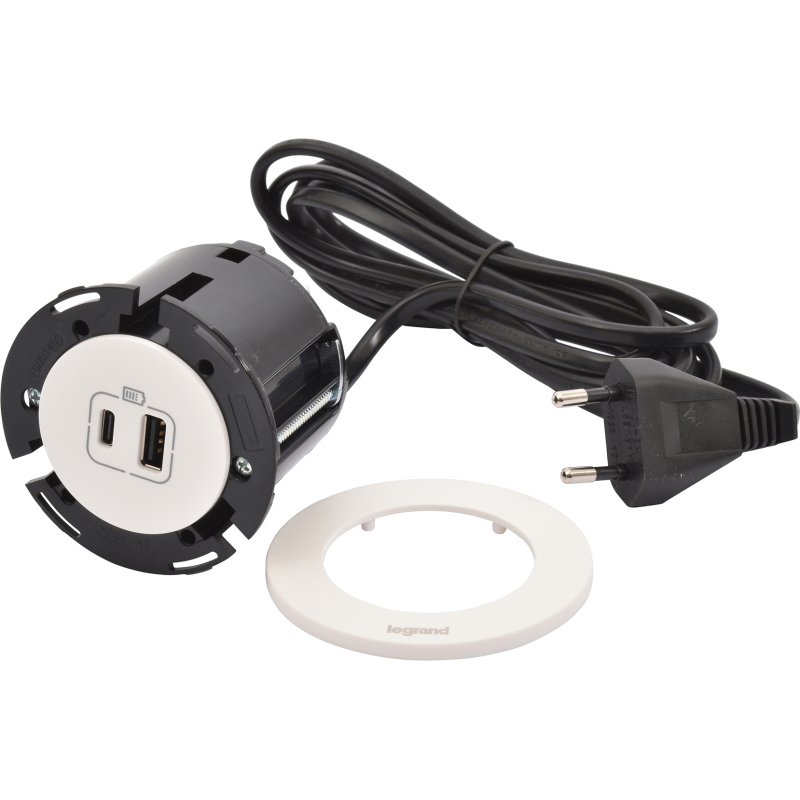 Legrand Prise encastrable Incara Disq60 USB-A et USB-C 15W