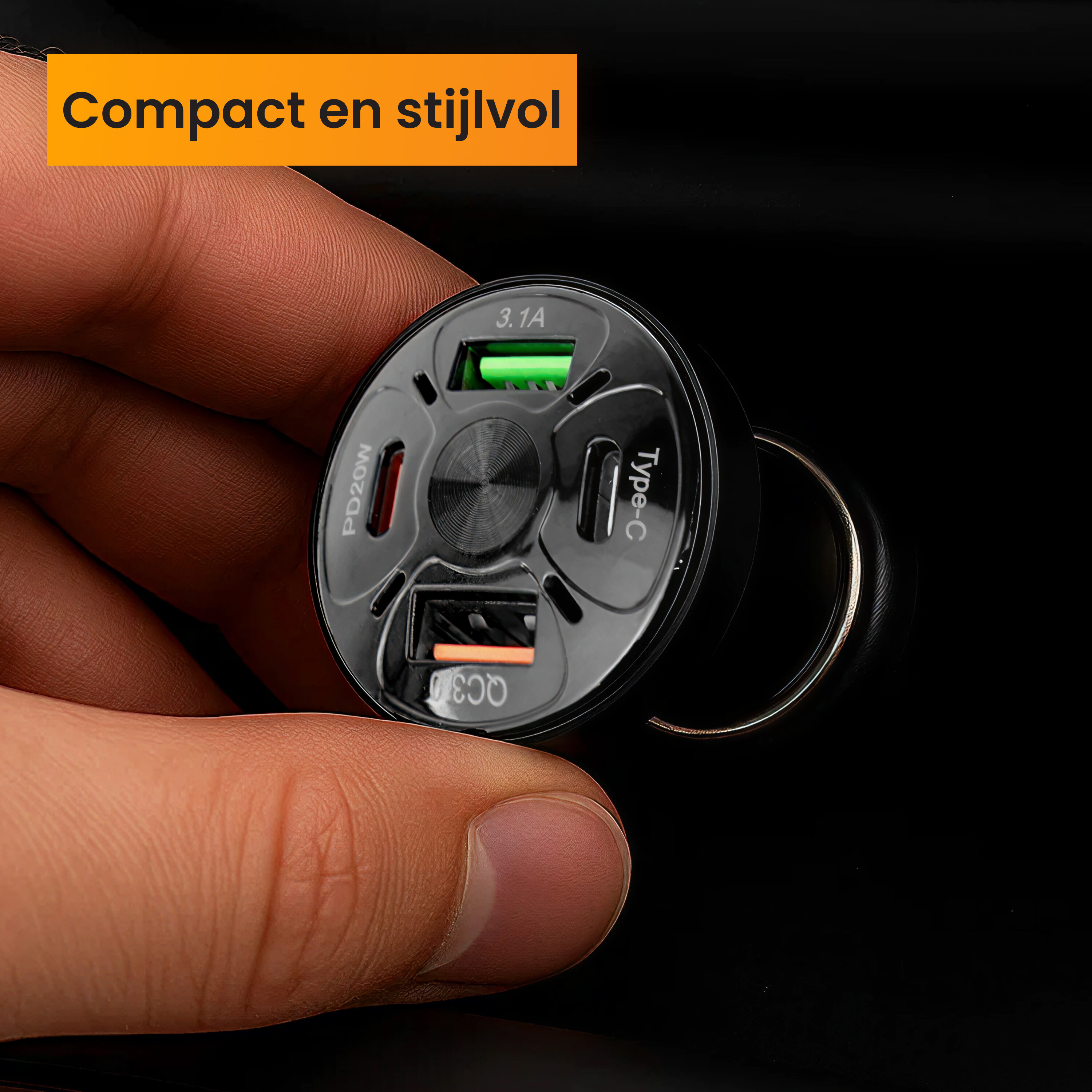 R2B 20W USB-C & USB-A autolader - Black