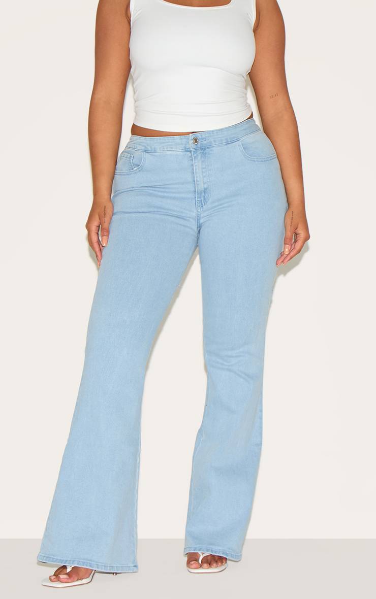 Light Blue Wash Jean Évasé En Denim Shape Avec Laçage Au Dos