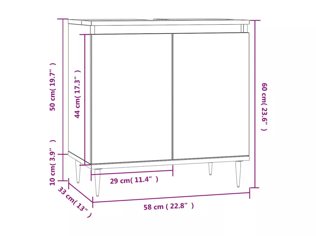 Armoire de bain gris béton 58x33x60 cm bois d'ingénierie