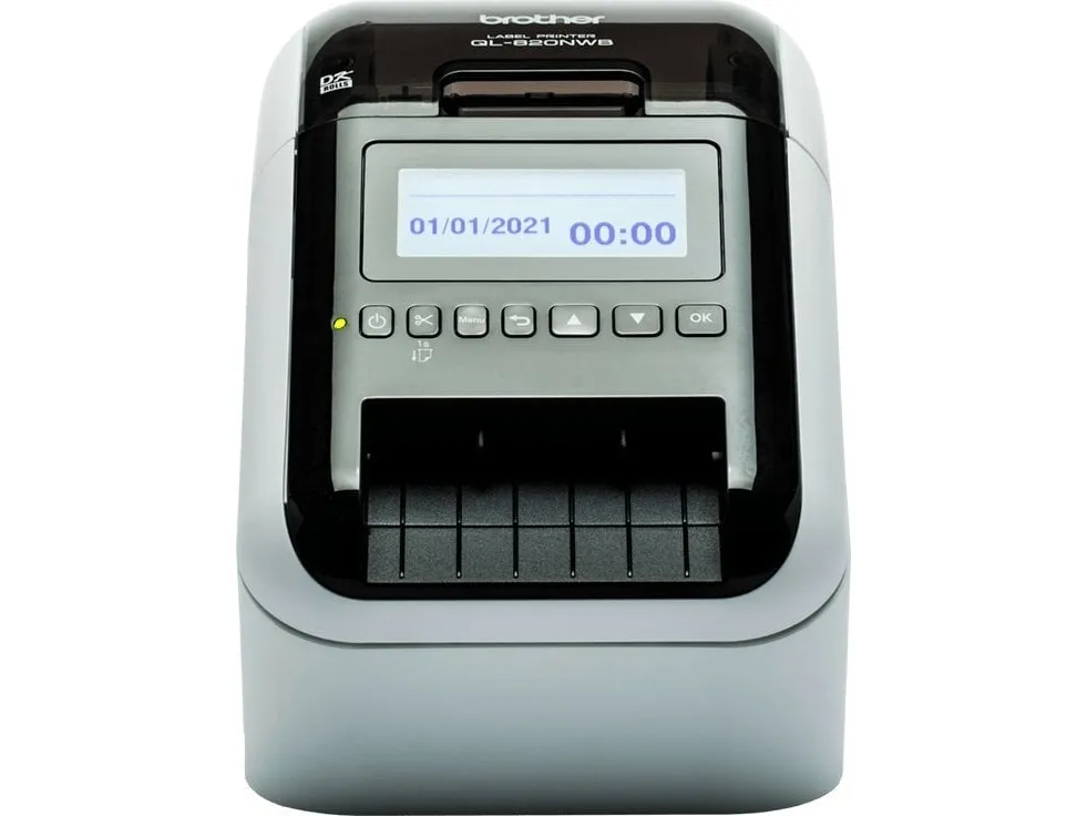 Brother QL-820NWBcVM - Etiketprinter - to-farvet (monokrom) - direkte termisk - Rulle (6,2 cm) - 300 x 600 dpi - op til 110 etiketter/min. - USB 2.0, Bluetooth 5.2, Wi-Fi(n), LAN - skærer - blank sort, hvid
