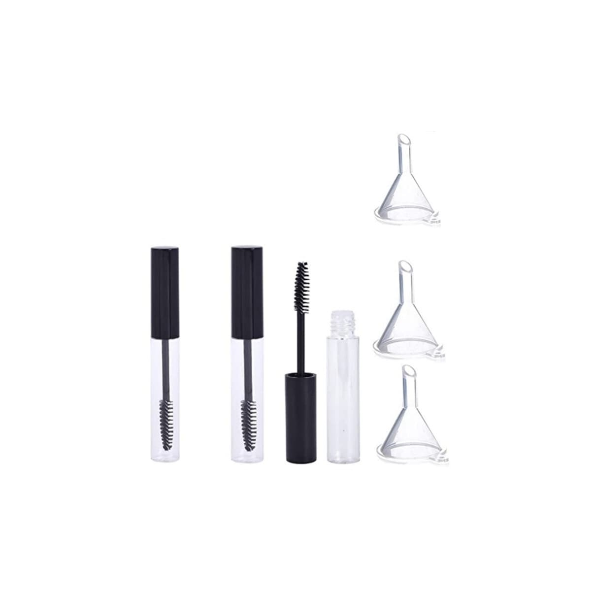 3 x 10 ml mascara tuber med 3 gjennomsiktige trakter