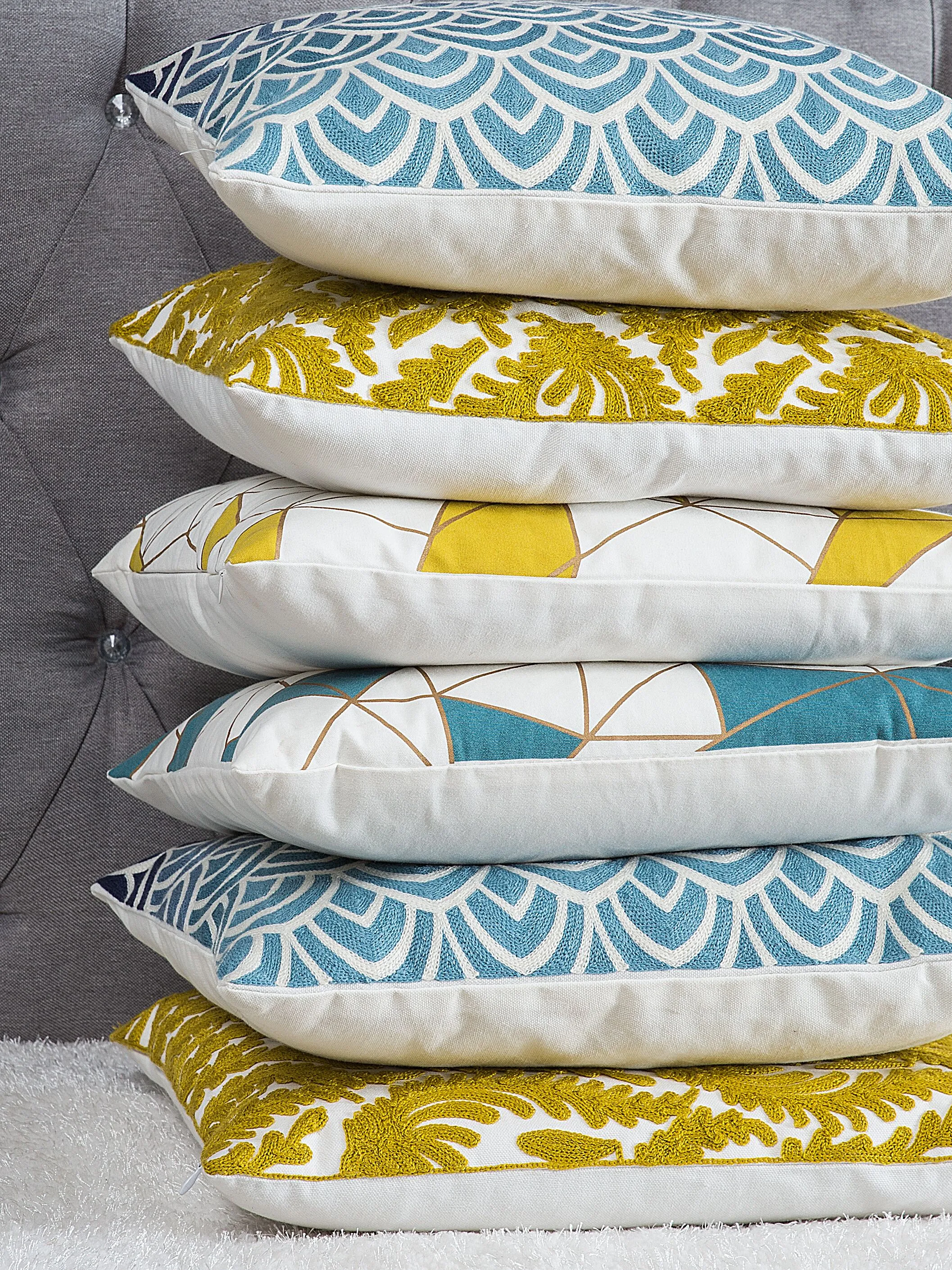 Set van 2 sierkussens PRIMULA Katoen 45 x 45 cm Mosterdgeel ikat