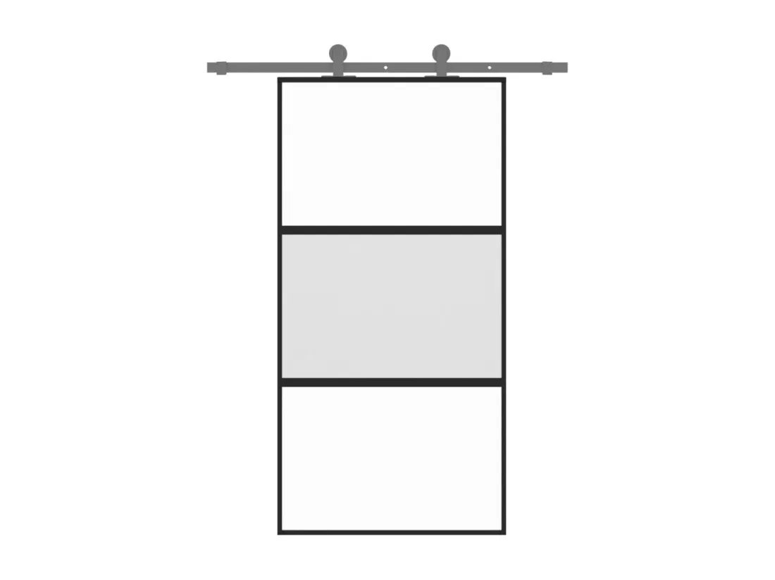 Porte coulissante noir 102,5x205 cm verre trempé aluminium