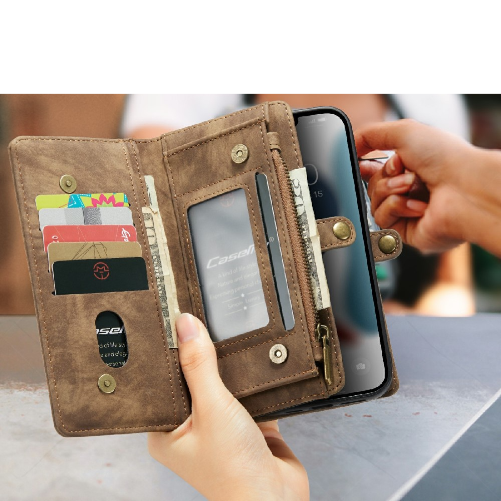iPhone 13 Pro 2in1 Leder Tasche   Magnet Hardcase Karten Etui - Braun