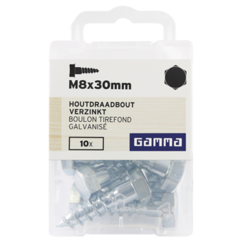 GAMMA houtdraadbout M8 x 30 mm verzinkt 10 stuks