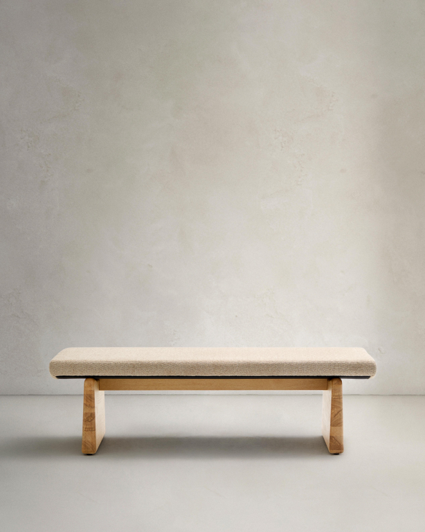 Kave Home Topaz bankje licht essenhout, beige chenille