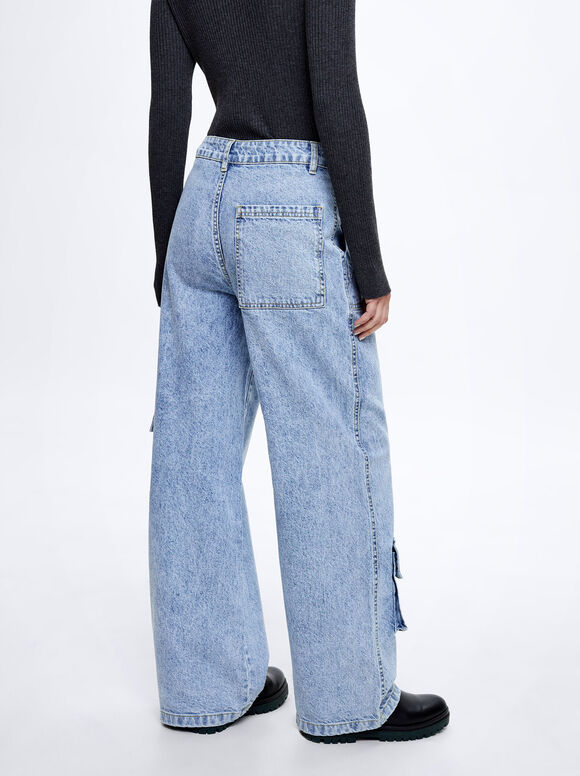 Calça cargo jeans - Azul