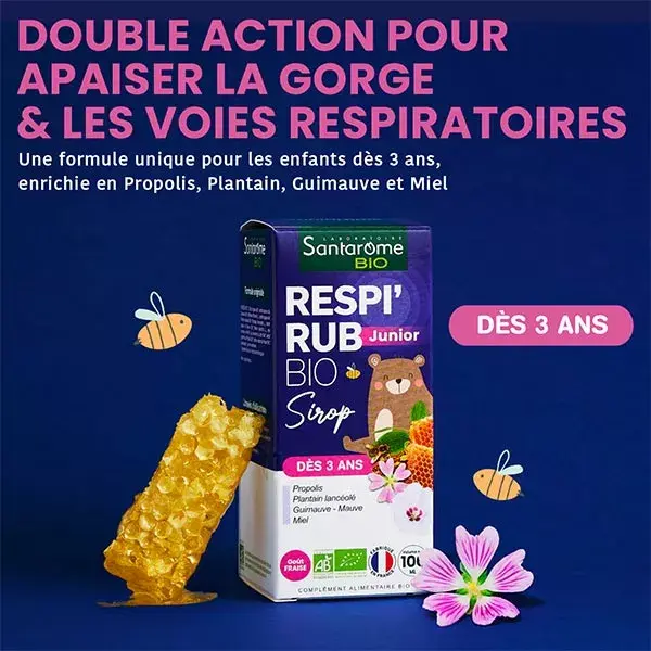 Xarope Infantil Santarome Bio Respi'Rub com Própolis Orgânica Sabor Morango 100 ml
