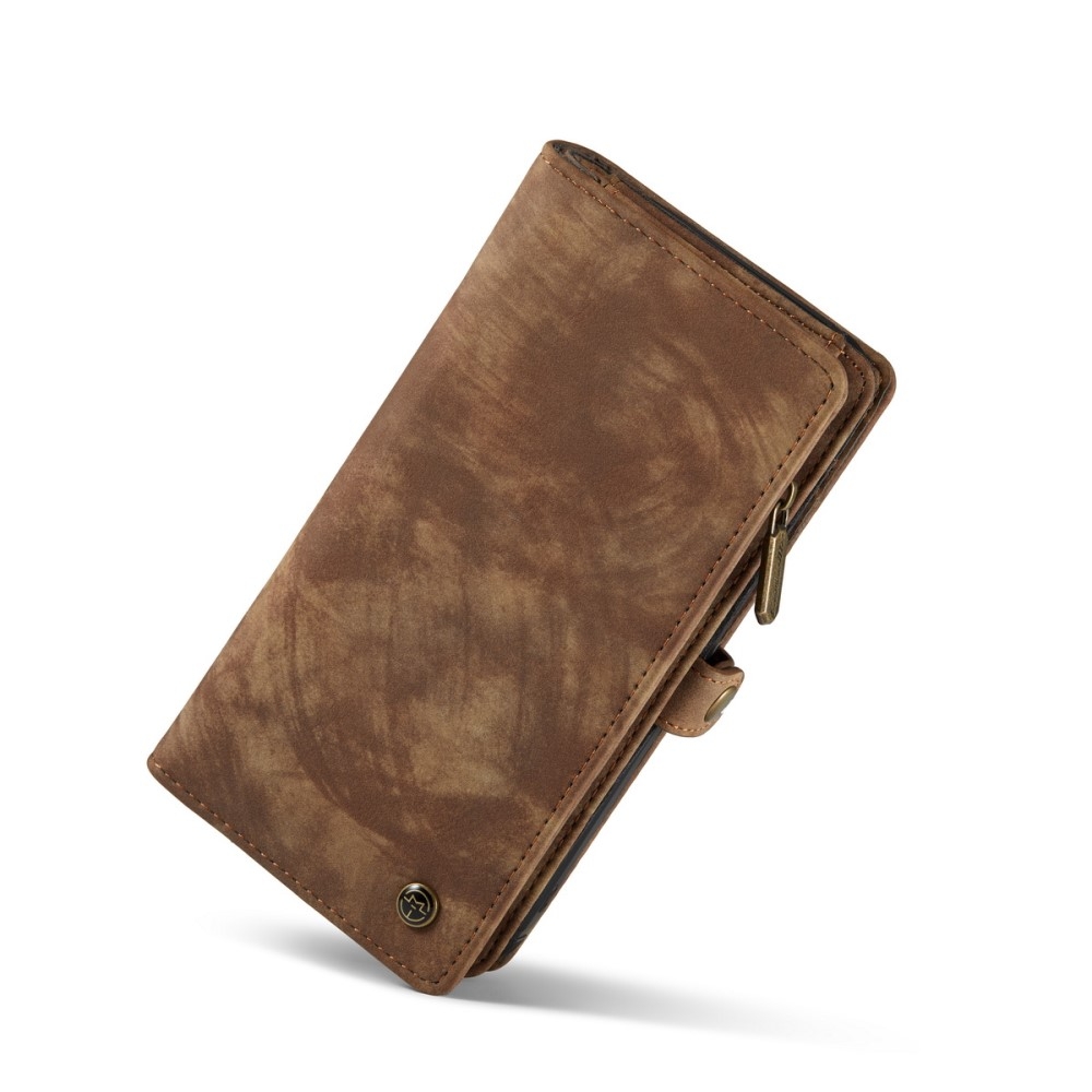 iPhone 12 / iPhone 12 Pro 2in1 Leder Tasche   Magnet Hardcase Karten Etui - Hellbraun