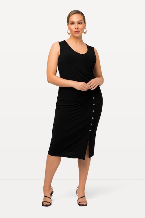 Jersey-Midikleid, Raffung, V-Ausschnitt