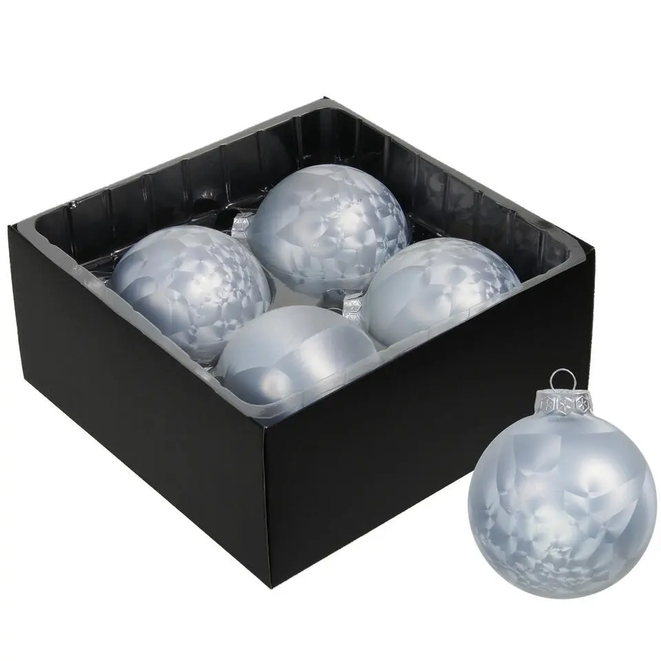 Othmar Decorations Luxe kerstballen - 4x -8 cm - wit/grijs -glas