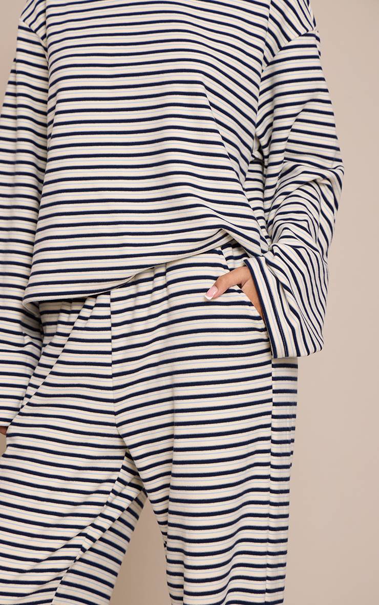 Crème Jogging Large À Rayures Avec Cordon De Serrage En Tissu Doux Petite Taille