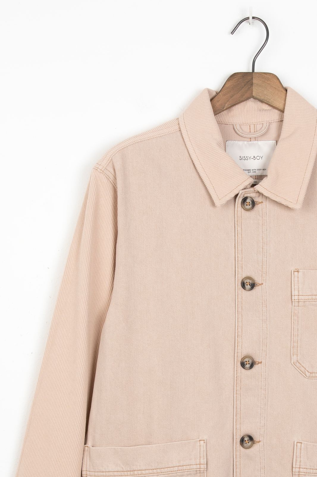 Beige katoenen worker jack met corduroy