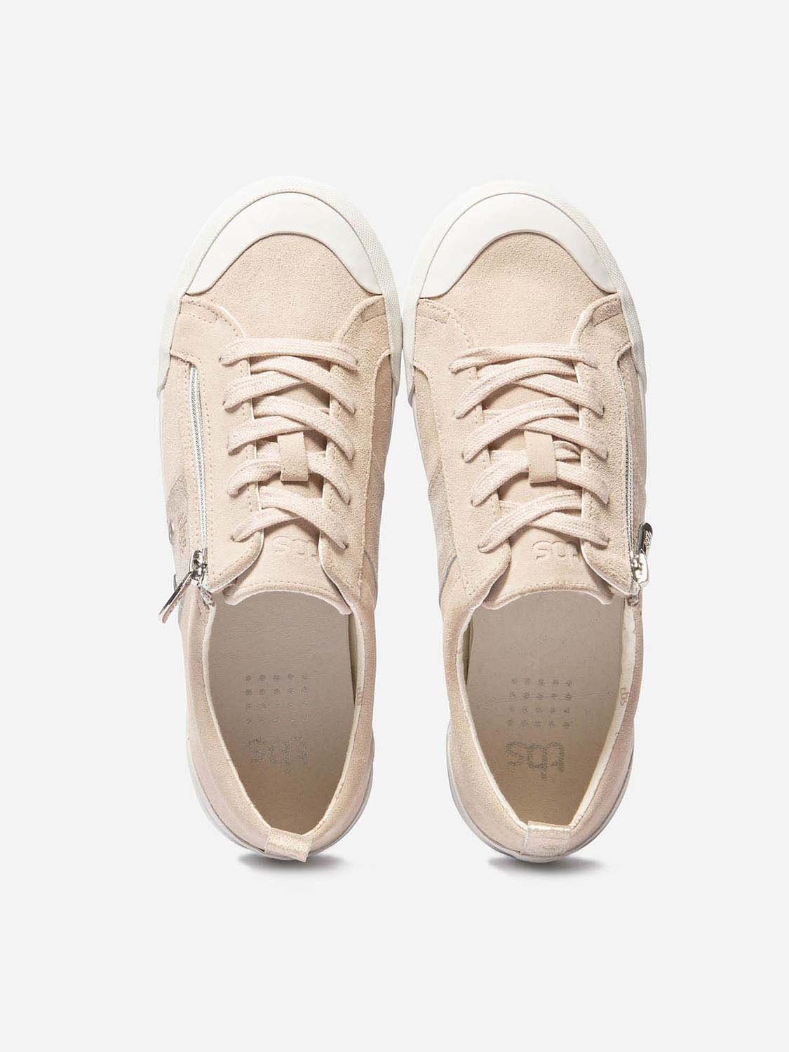 Tennis Femme Zip Latéral Dessus Cuir Velours Rose