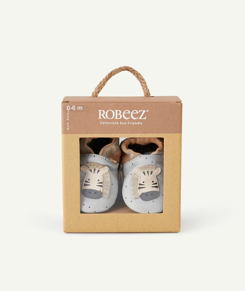 ROBEEZCHAUSSONS BÉBÉ EN CUIR ROSE ET GRIS AVEC ZÈBRE