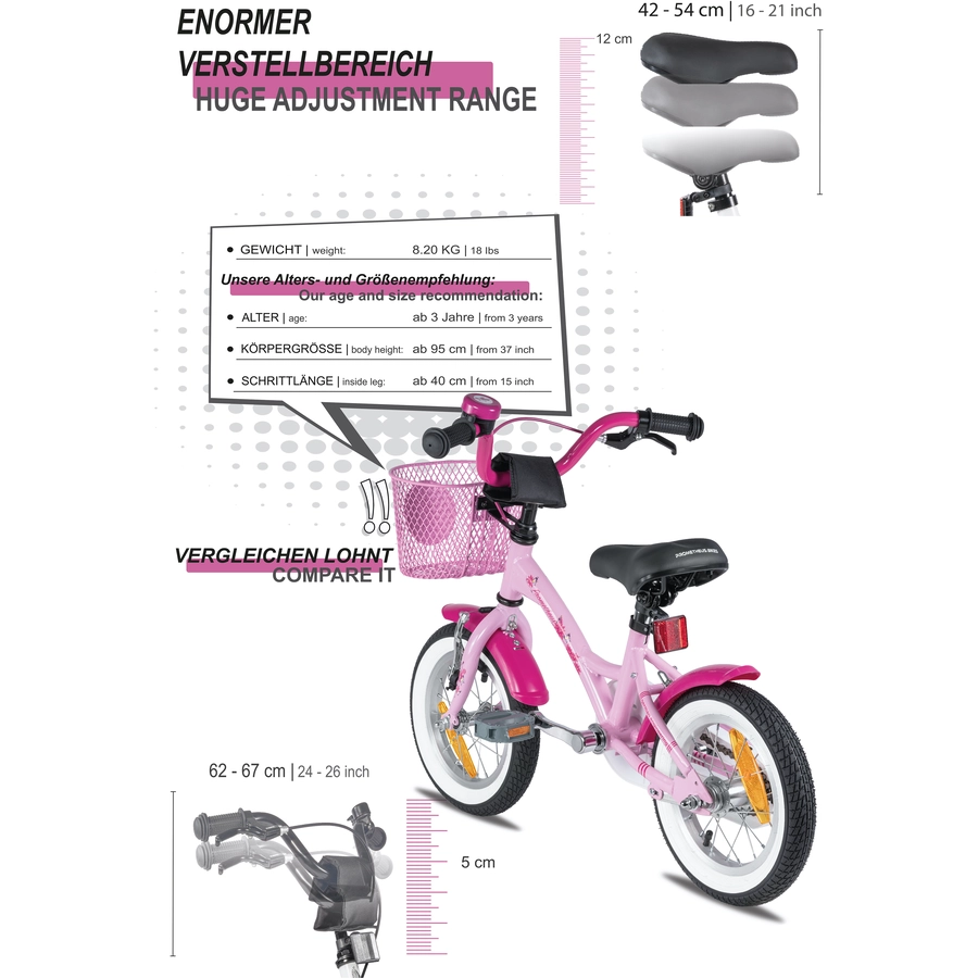 PROMETHEUS BICYCLES® PINK HAWK Kinderfahrrad 12'' ab 3 Jahre mit Stützräder in Rosa & Weiß