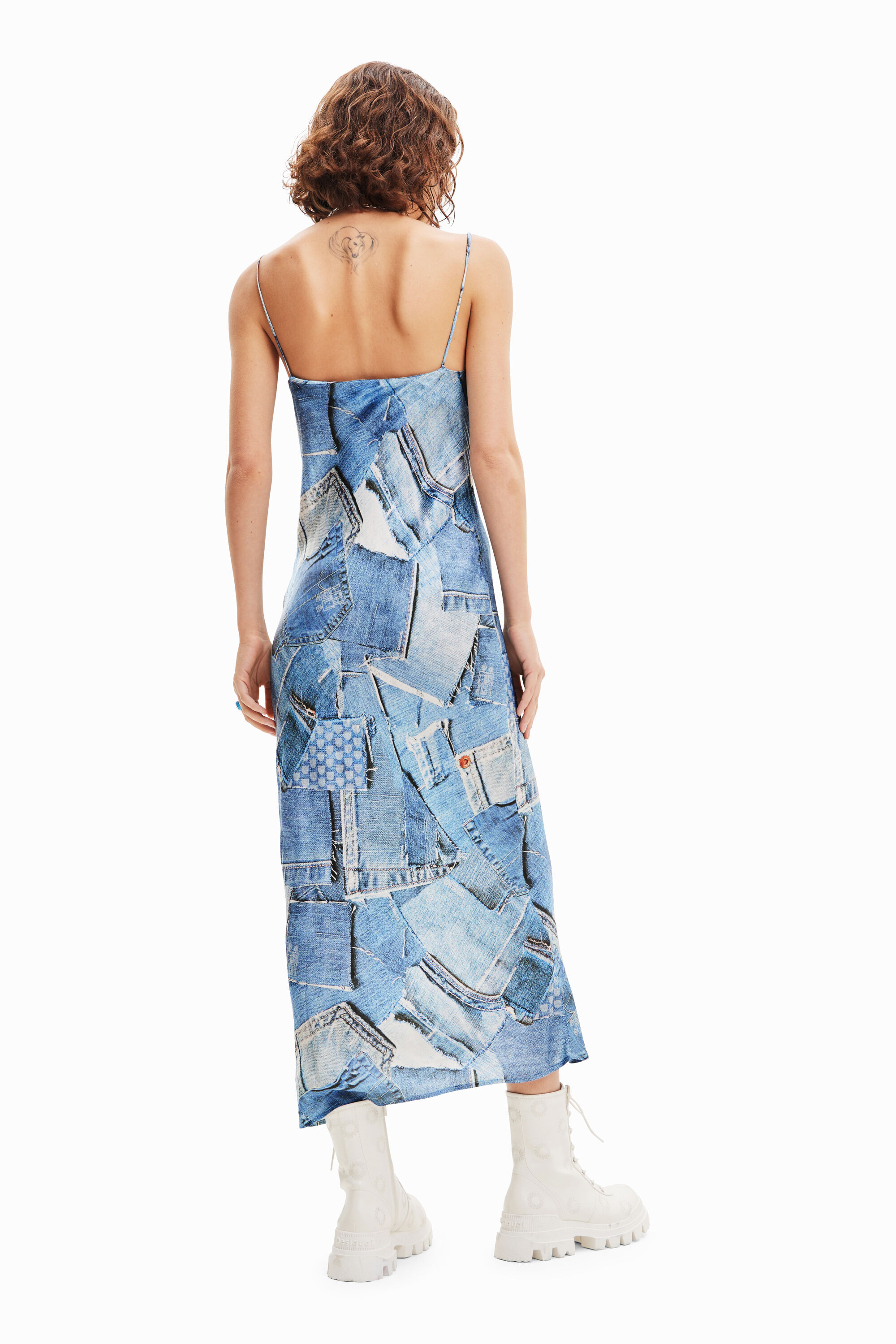 Robe midi patchwork denim