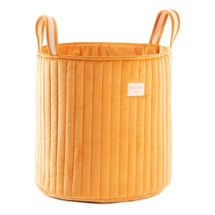 Nobodinoz Panier de rangement en velours | Jaune moutarde