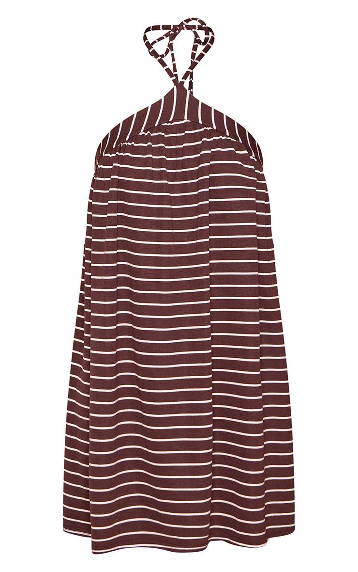 Chocolate Brown Robe Courte Droite Sans Manches À Encolure Licou Chocolat Pour Grande Taille