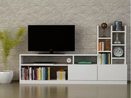 Ensemble meuble TV et bibliothèque DOLUNAY blanc 165 cm