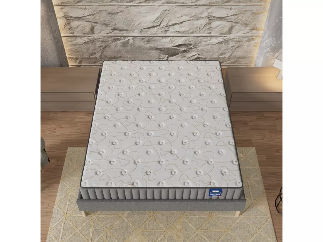 Ensemble matelas Mousse + sommier 140x200cm, Orionis 22cm d’épaisseur et sommier tissu gris