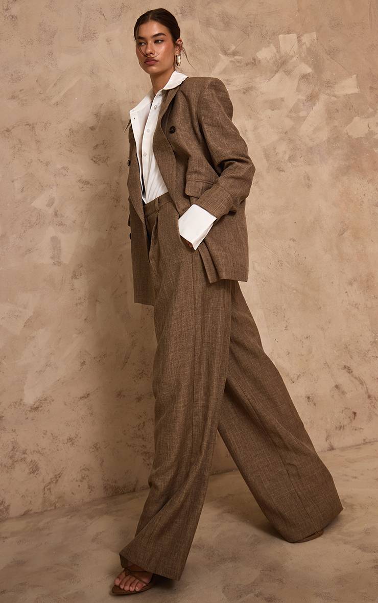 Chocolate Brown Pantalon Large Texturé Plt Label