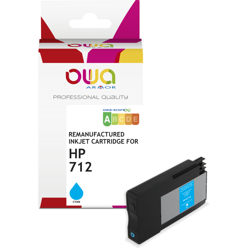 Cartouche d'encre traceur remanufacturée OWA - standard - Cyan - pour HP 712