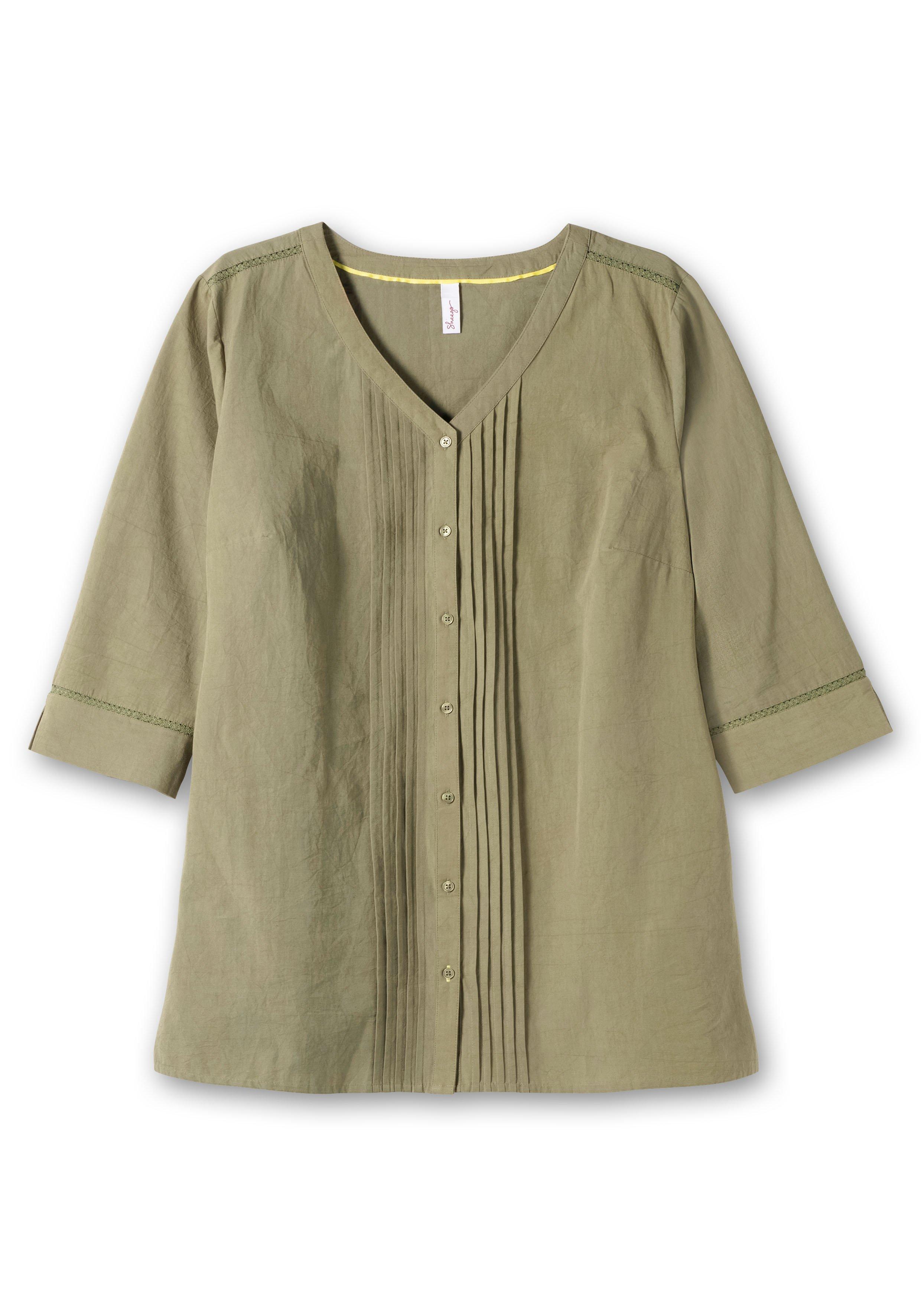 Bluse mit Biesen und Häkeldetails, aus Popeline