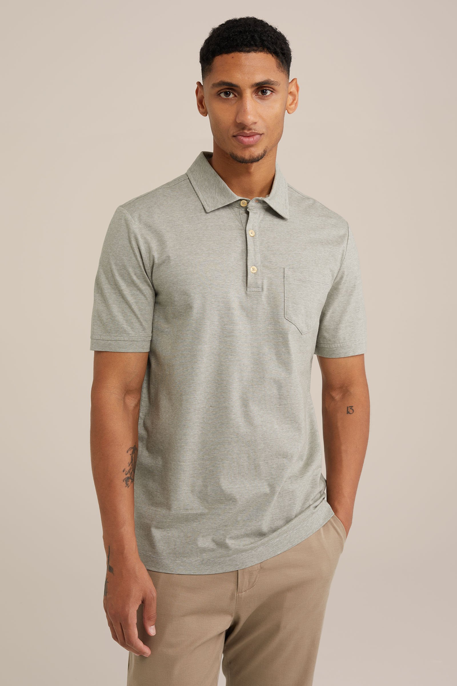 slim fit gemêleerde polo Van Gils Groen