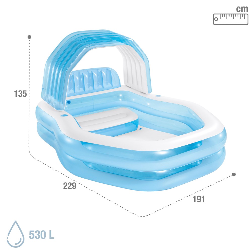 Piscina inflável infantil Intex com cadeira de braços e cobertura.