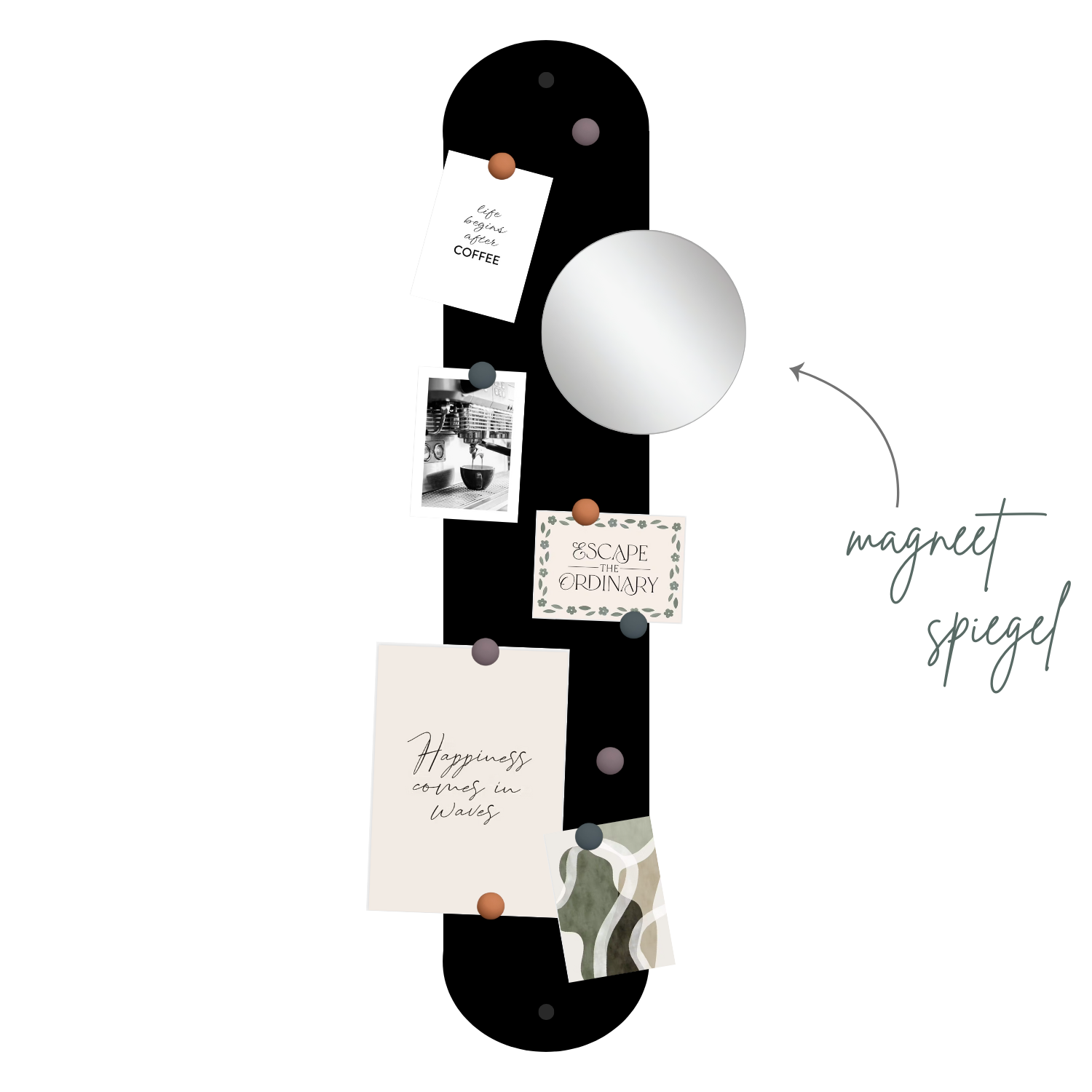 Magneetbord LANI - Zwart LANI Zwart | met spiegel en plankje