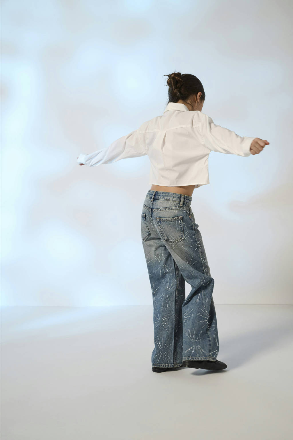 ONLY wide leg regular waist jeans medium blue denim