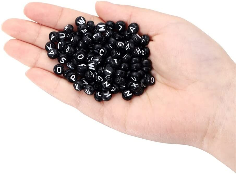 (100er Set) Buchstaben Perlen DIY Bastel Schmuck Zwischenperle für Armband / Kette - Schwarz / Weiss