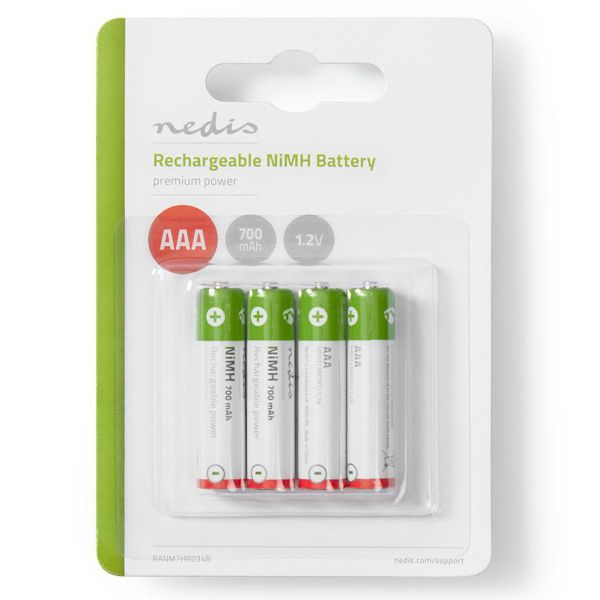 Nedis Pilhas MiMH Recarregáveis BANM7HR034B 1.2V 700mAh AAA 4 Un.