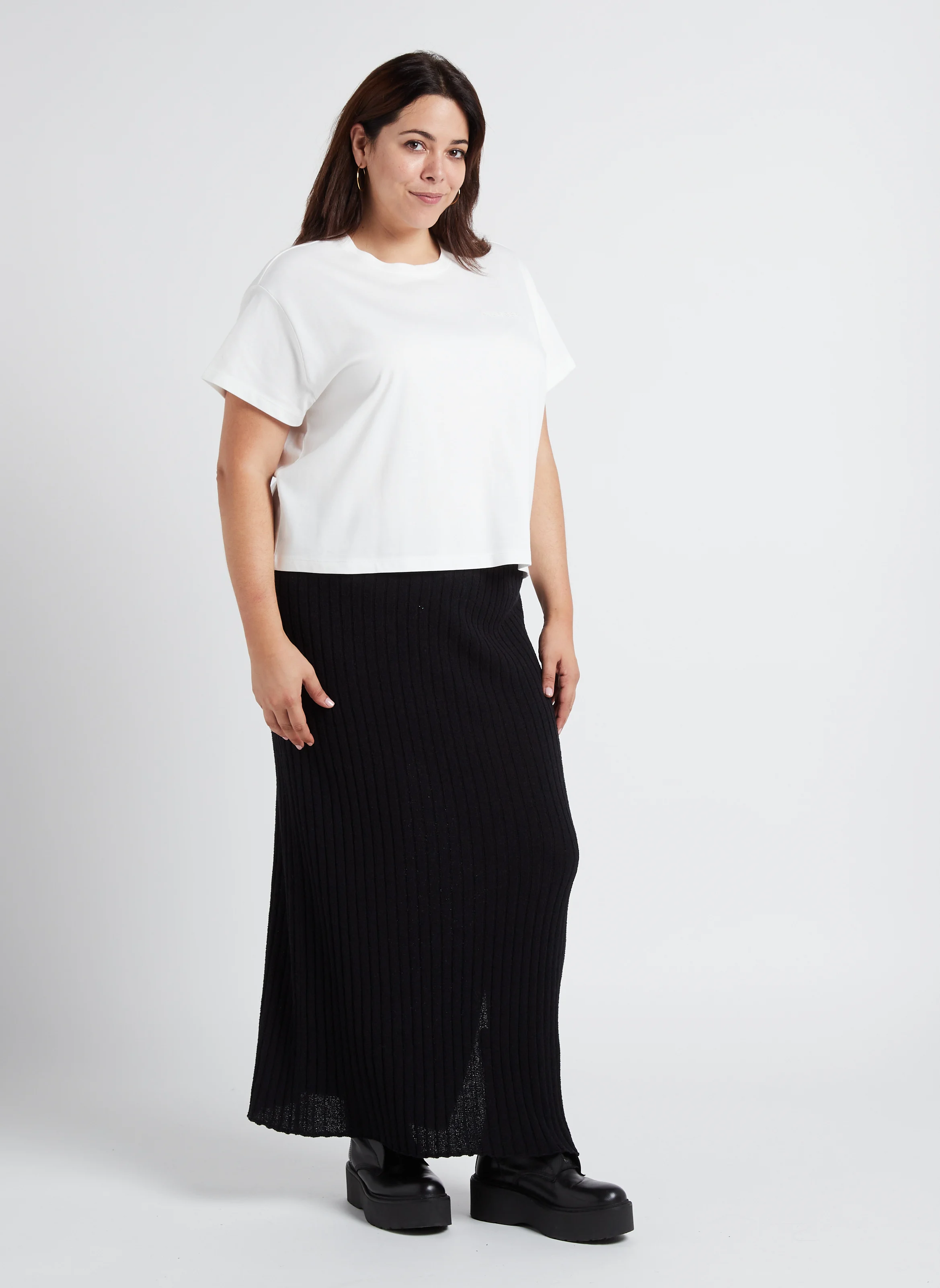 Jupe midi en coton mélangé | Noir