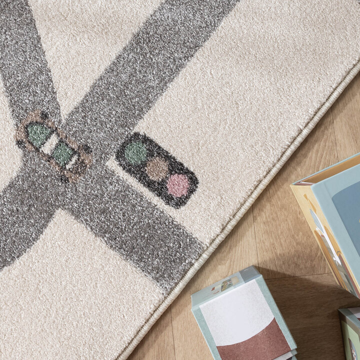 Kinderkamer vloerkleed - Bowie Autoweg Creme
