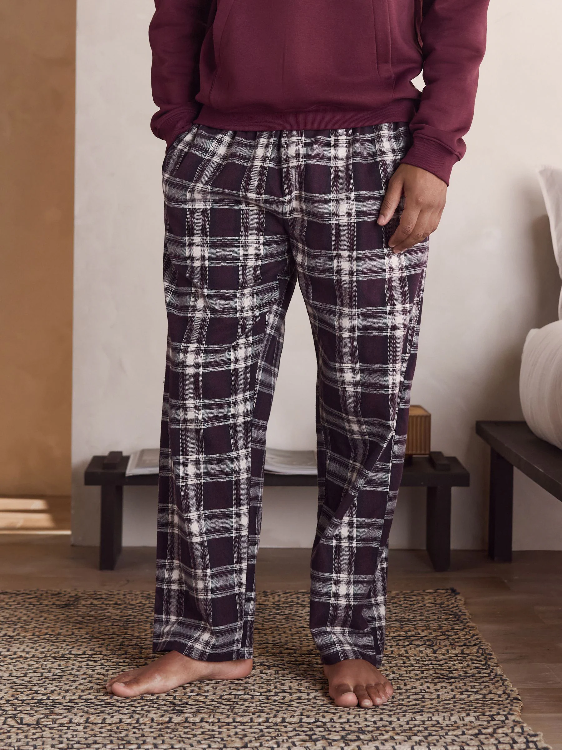 Bordeauxrood - Ruit Broeken Lange mouwen Hoodie Set