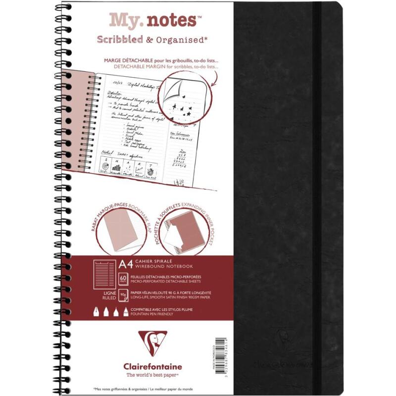 My.Notes Age Bag cahier reliure intégrale à marges détachables A4 120 pages détachables ligné + cadre en-tête - Noir