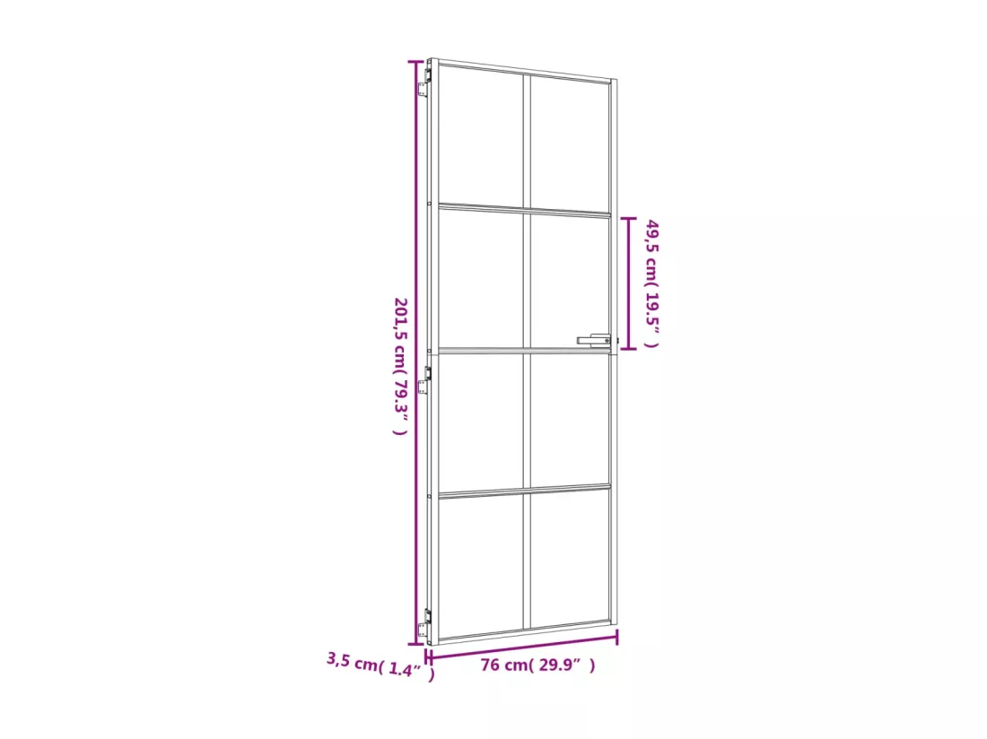 Porte intérieure mince doré 76x201,5 cm verre trempé aluminium
