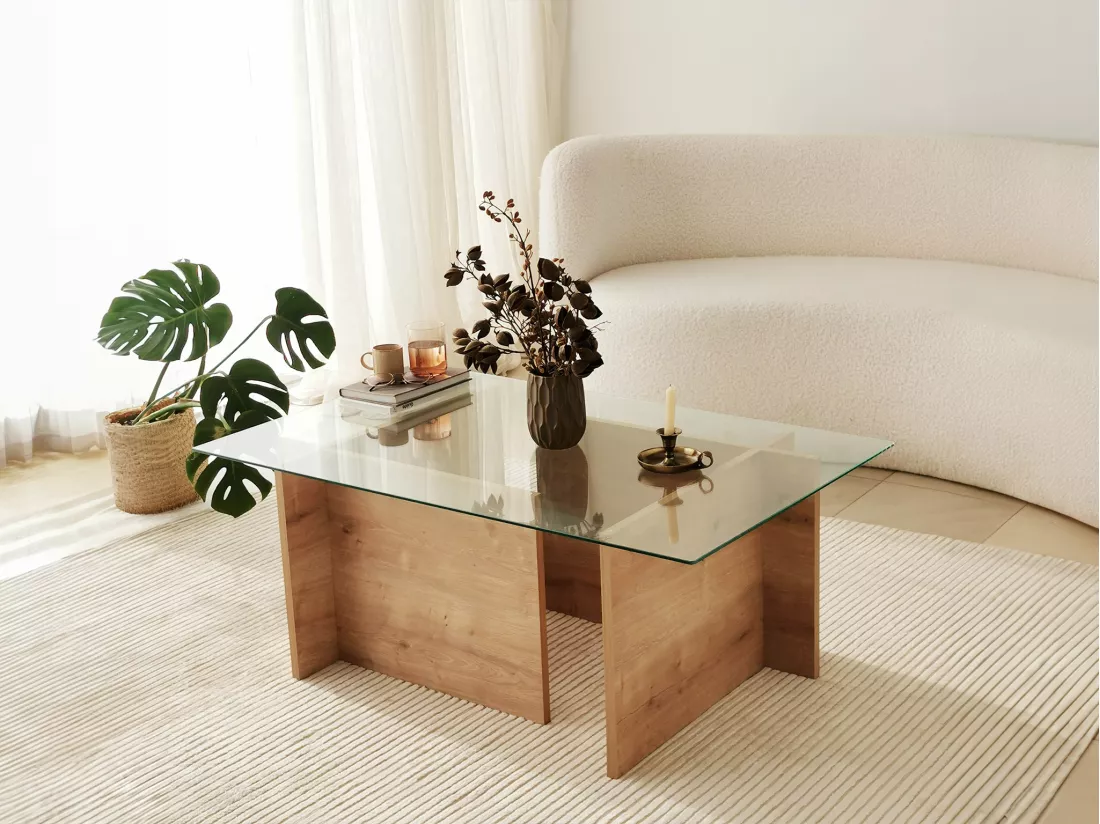 Table basse en verre trempé - Naturel clair et Transparent - AZRA