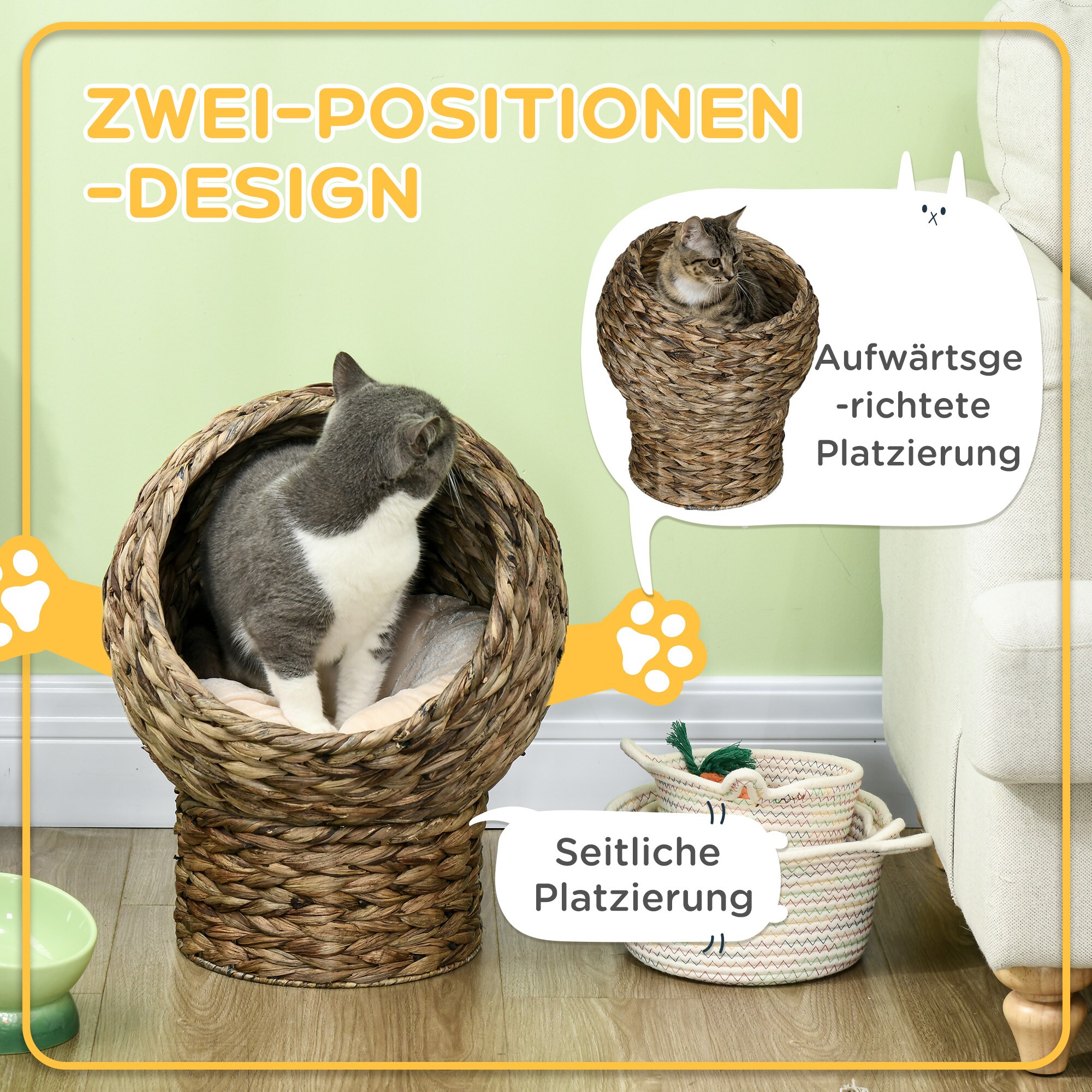 PawHut Katzenkorb mit Kissen 42 x 33 x 52 cm (LxBxH)