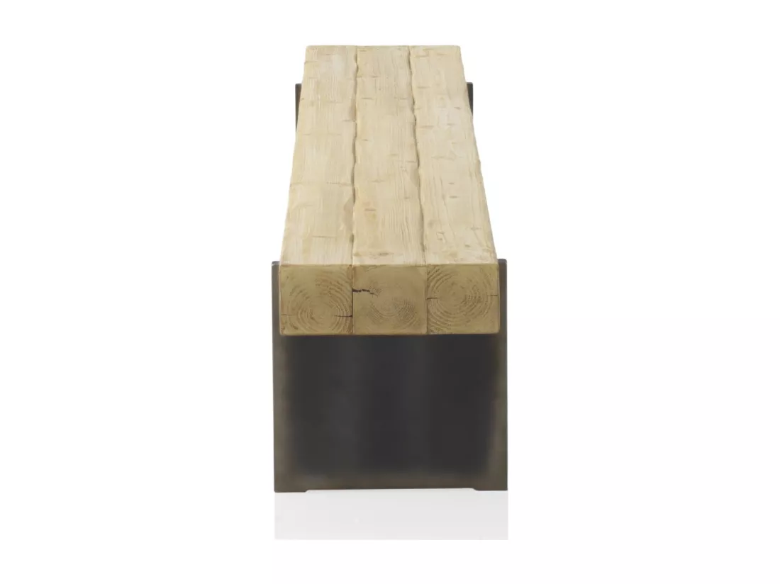 Banc effet bois d'épicéa avec pieds laqués couleur métal